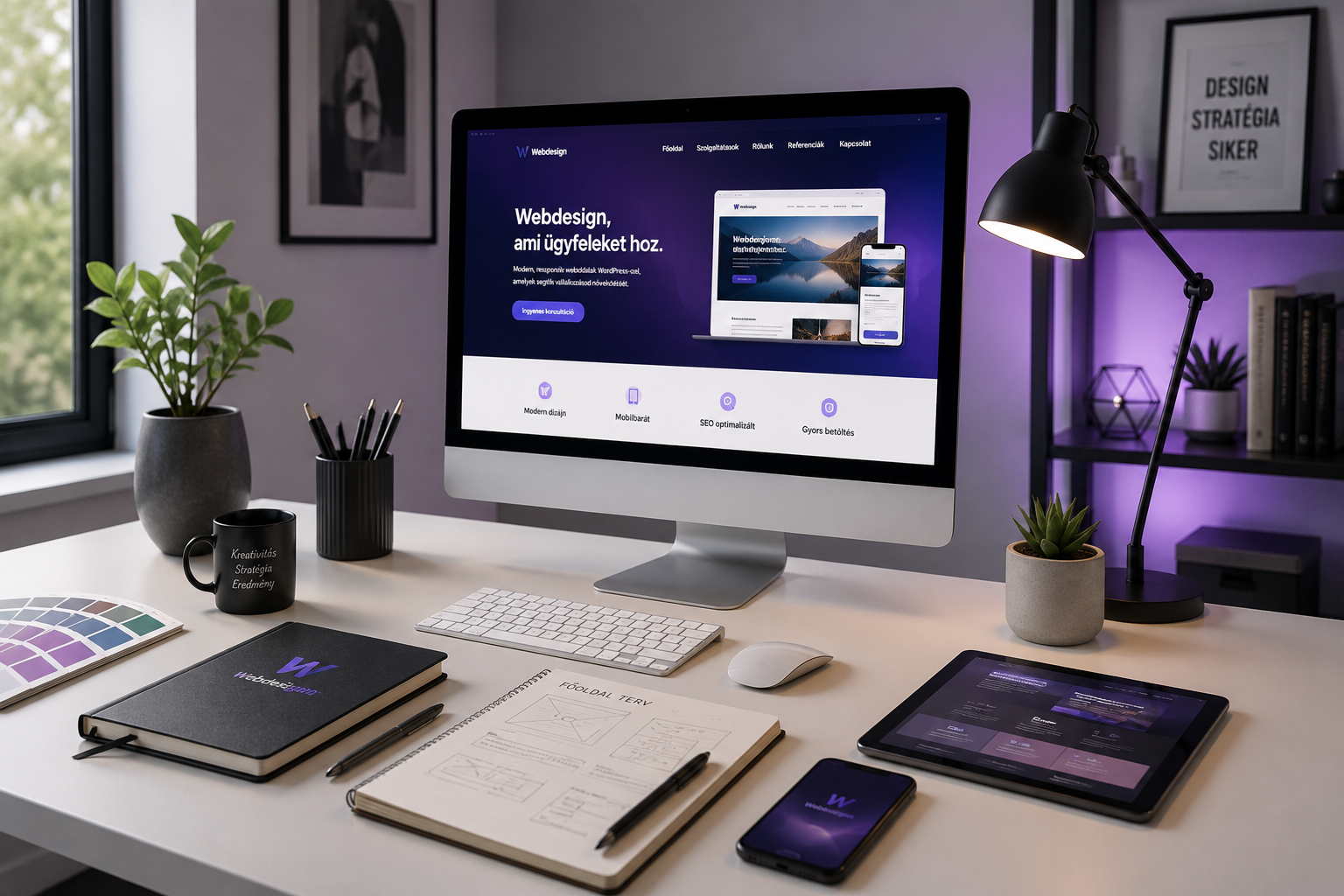 Modern kreatív webdesign munkakörnyezet